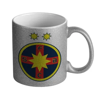 FC Steaua Bucuresti (FCSB), Κούπα Ασημένια Glitter που γυαλίζει, κεραμική, 330ml