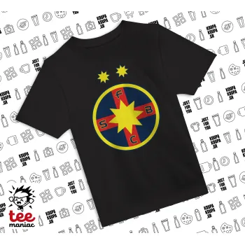 FC Steaua Bucuresti (FCSB), Άνετο παιδικό T-Shirt ΜΑΥΡΟ από 100% βαμβάκι, για κάθε μέρα. Vegan & OEKO-TEX πιστοποιημένο.