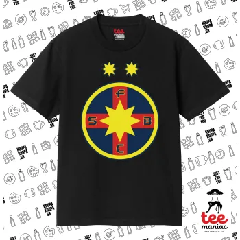 FC Steaua Bucuresti (FCSB), Κλασικό T-Shirt, διπλής ραφής, χωρίς πλευρικές ραφές ΜΑΥΡΟ από 100% βαμβάκι. Vegan & OEKO-TEX πιστοποιημένο.