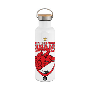 FC Dinamo Bucuresti, Stainless steel White with wooden lid (bamboo), double wall, 750ml
