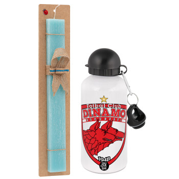 FC Dinamo Bucuresti, Easter Set, metallic aluminum water bottle (500ml) & scented flat candle (30cm) (TURQUOISE)