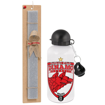 FC Dinamo Bucuresti, Easter Set, metallic aluminum water bottle (500ml) & aromatic flat Easter candle (30cm) (GRAY)