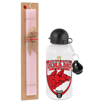FC Dinamo Bucuresti, Easter Set, metallic aluminum bottle (500ml) & aromatic flat Easter candle (30cm) (PINK)