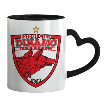 FC Dinamo Bucuresti, Mug heart black handle, ceramic, 330ml