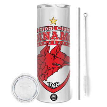 FC Dinamo Bucuresti, Tumbler ποτήρι θερμό από ανοξείδωτο ατσάλι 600ml, με μεταλλικό καλαμάκι & βούρτσα καθαρισμού