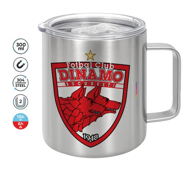 FC Dinamo Bucuresti — Double-walled stainless steel mug 300ml with temperature-retaining lid