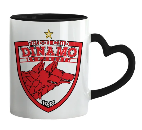 FC Dinamo Bucuresti — Κούπα καρδιά χερούλι μαύρη, κεραμική, 330ml