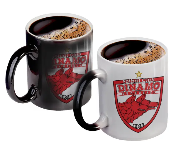 FC Dinamo Bucuresti — Color changing magic Mug, ceramic, 330ml when adding hot liquid inside, the black colour desappears (1 pcs)