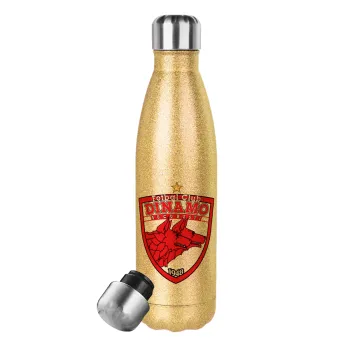 FC Dinamo Bucuresti, Glitter gold stainless steel thermos bottle, double-walled, 500ml