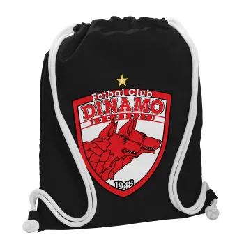 FC Dinamo Bucuresti, Backpack pouch GYMBAG Black, with pocket (40x48cm) & thick white cords