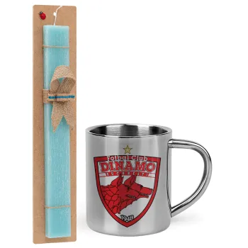FC Dinamo Bucuresti, Easter Set, metallic thermal cup (300ml) & aromatic flat Easter candle (30cm) (TURQUOISE)