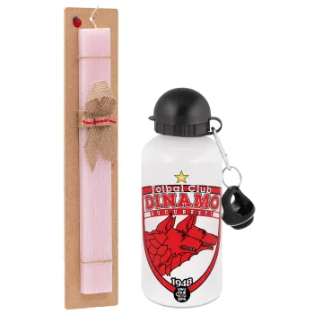 FC Dinamo Bucuresti, Easter Set, metallic aluminum bottle (500ml) & aromatic flat Easter candle (30cm) (PINK)