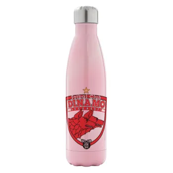 FC Dinamo Bucuresti, Metal mug thermos Pink Iridiscent (Stainless steel), double wall, 500ml