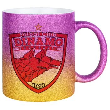 FC Dinamo Bucuresti, Κούπα Χρυσή/Ροζ Glitter, κεραμική, 330ml