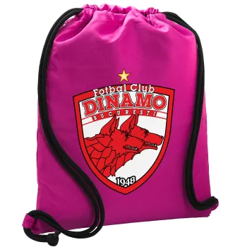 FC Dinamo Bucuresti, Backpack pouch GYMBAG Fuchsia, with pocket (40x48cm) & thick cords