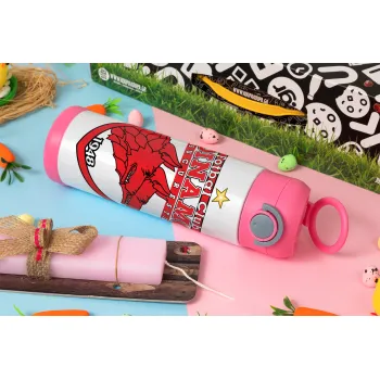 FC Dinamo Bucuresti, Easter candle, Childrens hot water bottle, stainless steel, with safety straw, PINK (500ml)