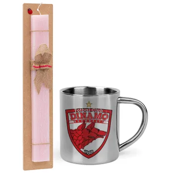 FC Dinamo Bucuresti, Easter Set, metallic thermal cup (300ml) & aromatic flat Easter candle (30cm) (PINK)