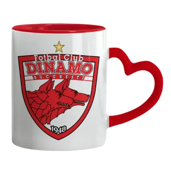 FC Dinamo Bucuresti, Mug heart red handle, ceramic, 330ml