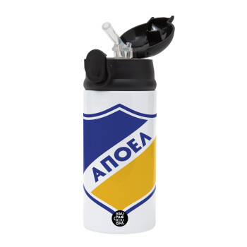 FC ΑΠΟΕΛ Λευκωσίας, Παιδικό παγούρι θερμό, ανοξείδωτο, με καλαμάκι ασφαλείας, Μαύρο (360ml) BPA-FREE