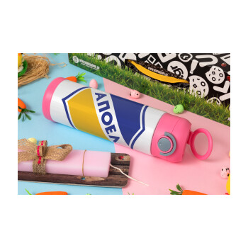 FC ΑΠΟΕΛ Λευκωσίας, Πασχαλινή Λαμπάδα με Παιδικό παγούρι θερμό, ανοξείδωτο, με καλαμάκι ασφαλείας, ΡΟΖ (500ml)