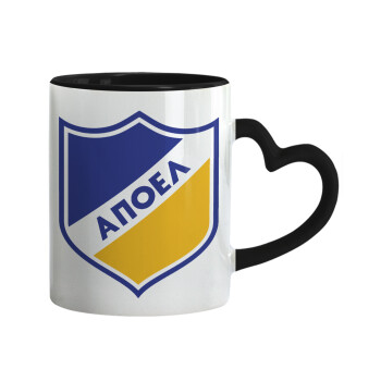 FC ΑΠΟΕΛ Λευκωσίας, Mug heart black handle, ceramic, 330ml