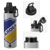 Metallic water bottle with safety cap, 850ml aluminum