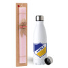 Easter Set, metallic stainless steel water bottle (750ml) & scented flat Easter candle (30cm) (PINK)