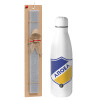 Easter Set, metallic stainless thermos bottle (500ml) & scented flat Easter candle (30cm) (GRAY)