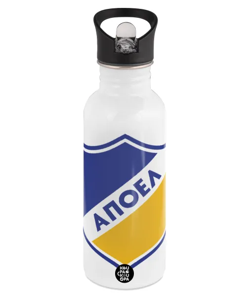 FC ΑΠΟΕΛ Λευκωσίας — Παγούρι νερού Λευκό με καλαμάκι, ανοξείδωτο ατσάλι 600ml