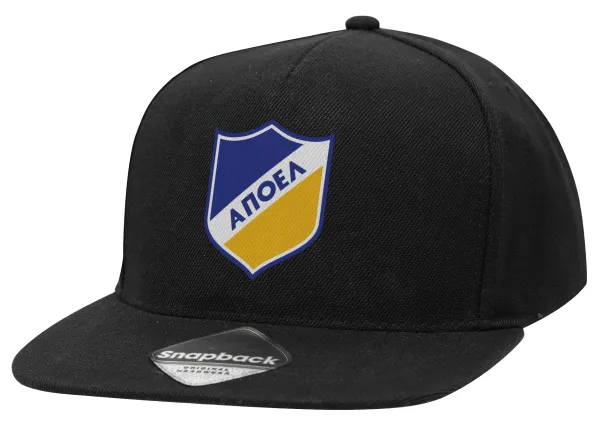 FC ΑΠΟΕΛ Λευκωσίας — Καπέλο Ενηλίκων Flat Snapback Μαύρο, (100% ΒΑΜΒΑΚΕΡΟ TWILL, ΕΝΗΛΙΚΩΝ, UNISEX, ONE SIZE)