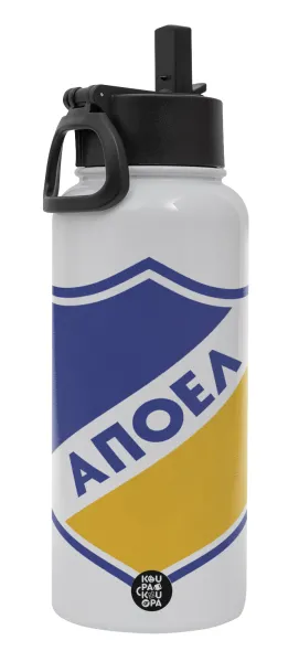 FC ΑΠΟΕΛ Λευκωσίας — Metal mug thermo White with Straw and Spout Lid (Stainless steel), double wall, 950ml