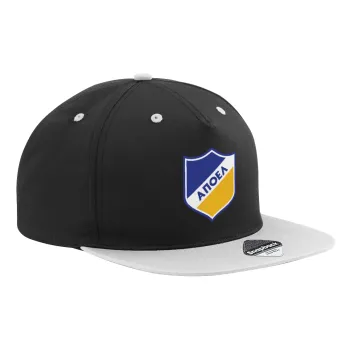 FC ΑΠΟΕΛ Λευκωσίας, Καπέλο Ενηλίκων Flat Snapback Μαύρο/Γκρι, (100% ΒΑΜΒΑΚΕΡΟ TWILL, ΕΝΗΛΙΚΩΝ, UNISEX, ONE SIZE)
