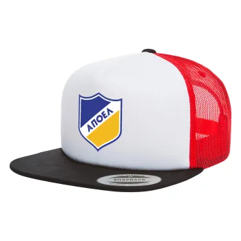FC ΑΠΟΕΛ Λευκωσίας, Καπέλο Ενηλίκων Foam Flat Snapback με Δίχτυ Μαύρο-Λευκό-Κόκκινο (POLYESTER, ΕΝΗΛΙΚΩΝ, UNISEX, ONE SIZE)