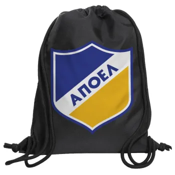FC ΑΠΟΕΛ Λευκωσίας, Τσάντα πλάτης πουγκί GYMBAG Μαύρη, με τσέπη (40x48cm) & χονδρά κορδόνια