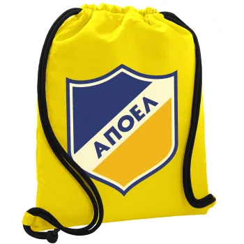 FC ΑΠΟΕΛ Λευκωσίας, Τσάντα πλάτης πουγκί GYMBAG Κίτρινη, με τσέπη (40x48cm) & χονδρά κορδόνια