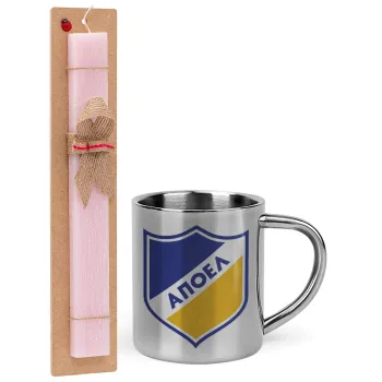 FC ΑΠΟΕΛ Λευκωσίας, Πασχαλινή Λαμπάδα με μεταλλική κούπα θερμό (300ml) & κερί αρωματικό πλακέ (30cm) (ΡΟΖ)