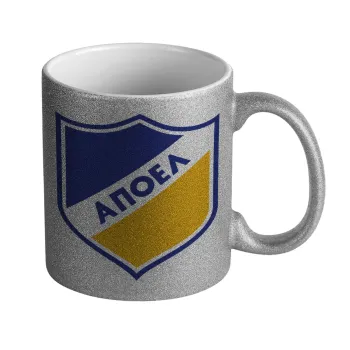 FC ΑΠΟΕΛ Λευκωσίας, Κούπα Ασημένια Glitter που γυαλίζει, κεραμική, 330ml