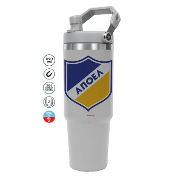 FC ΑΠΟΕΛ Λευκωσίας, GREY color, 890ml (30oz) stainless Steel Tumbler with Handle