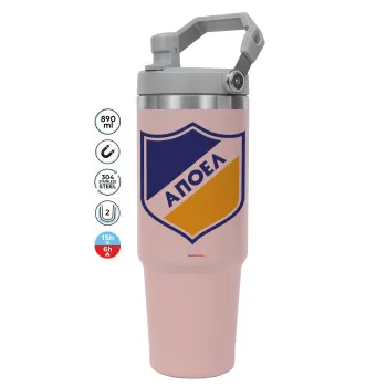 FC ΑΠΟΕΛ Λευκωσίας, Pink color, 890ml (30oz) stainless Steel Tumbler with Handle