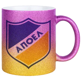 FC ΑΠΟΕΛ Λευκωσίας, Κούπα Χρυσή/Ροζ Glitter, κεραμική, 330ml