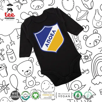 FC ΑΠΟΕΛ Λευκωσίας, Μακρυμάνικο βρεφικό φορμάκι, 0-18 μηνών, ΜΑΥΡΟ, 100% Organic Cotton