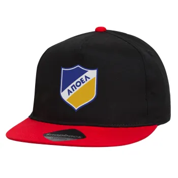 FC ΑΠΟΕΛ Λευκωσίας, Καπέλο παιδικό Flat Snapback, Μαύρο/Κόκκινο (100% ΒΑΜΒΑΚΕΡΟ, ΠΑΙΔΙΚΟ, UNISEX, ONE SIZE)