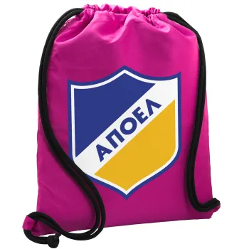 FC ΑΠΟΕΛ Λευκωσίας, Backpack pouch GYMBAG Fuchsia, with pocket (40x48cm) & thick cords