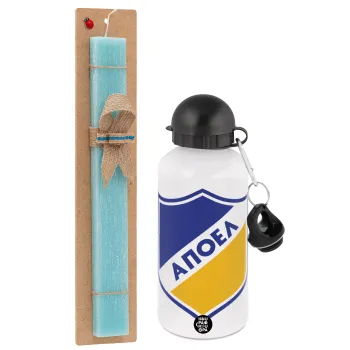 FC ΑΠΟΕΛ Λευκωσίας, Easter Set, metallic aluminum water bottle (500ml) & scented flat candle (30cm) (TURQUOISE)