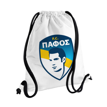 Πάφος FC, Τσάντα πλάτης πουγκί GYMBAG λευκή, με τσέπη (40x48cm) & χονδρά κορδόνια