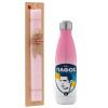 Easter Set, Metallic pink/white (Stainless steel) thermos, double-walled, 500ml & aromatic flat Easter candle (30cm) (PINK)