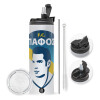 Travel Tumbler 2 Lids, with metal straw & cleaning brush (Stainless steel 304 Food grade, BPA free, 600ml)
