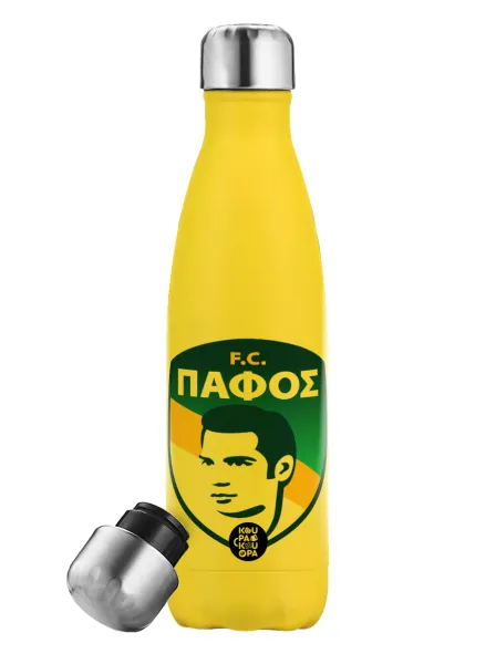 Πάφος FC — Yellow Stainless Steel Metallic Thermos, double-walled, 500ml
