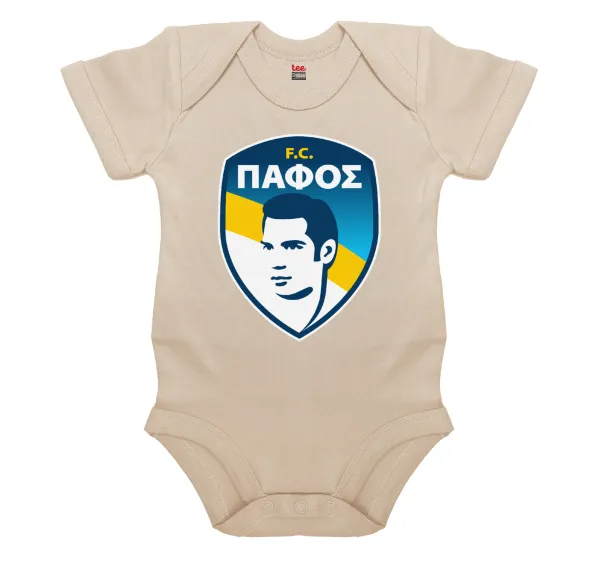 Πάφος FC — Short-sleeve baby bodysuit, 0-18 months, natural (ecru), 100% organic cotton