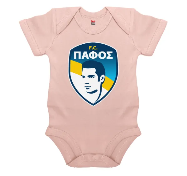 Πάφος FC — Βρεφικό φορμάκι μωρού, 0-18 μηνών, ΡΟΖ POWDER, 100% Organic Cotton, κοντομάνικο